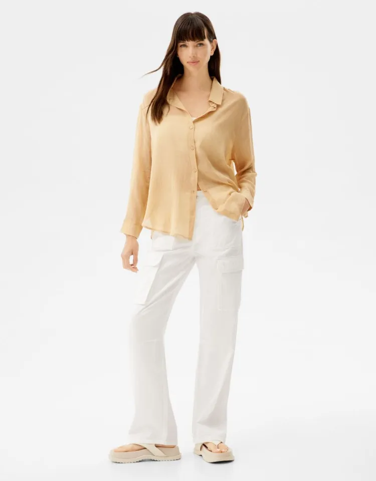 Oversize-Langarmhemd im rustikalen Look